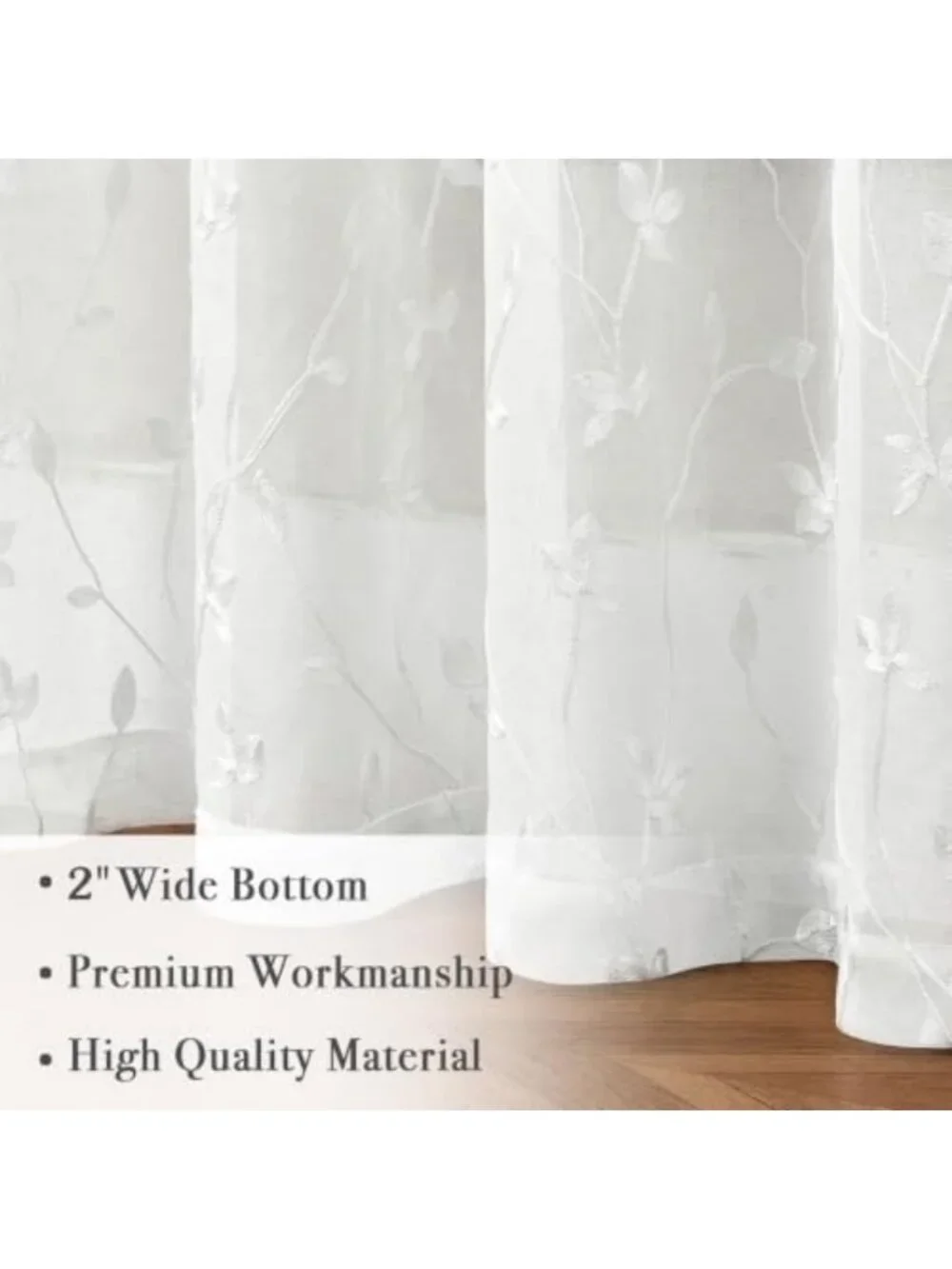 White Leaf Linen Sheer Curtains - 54